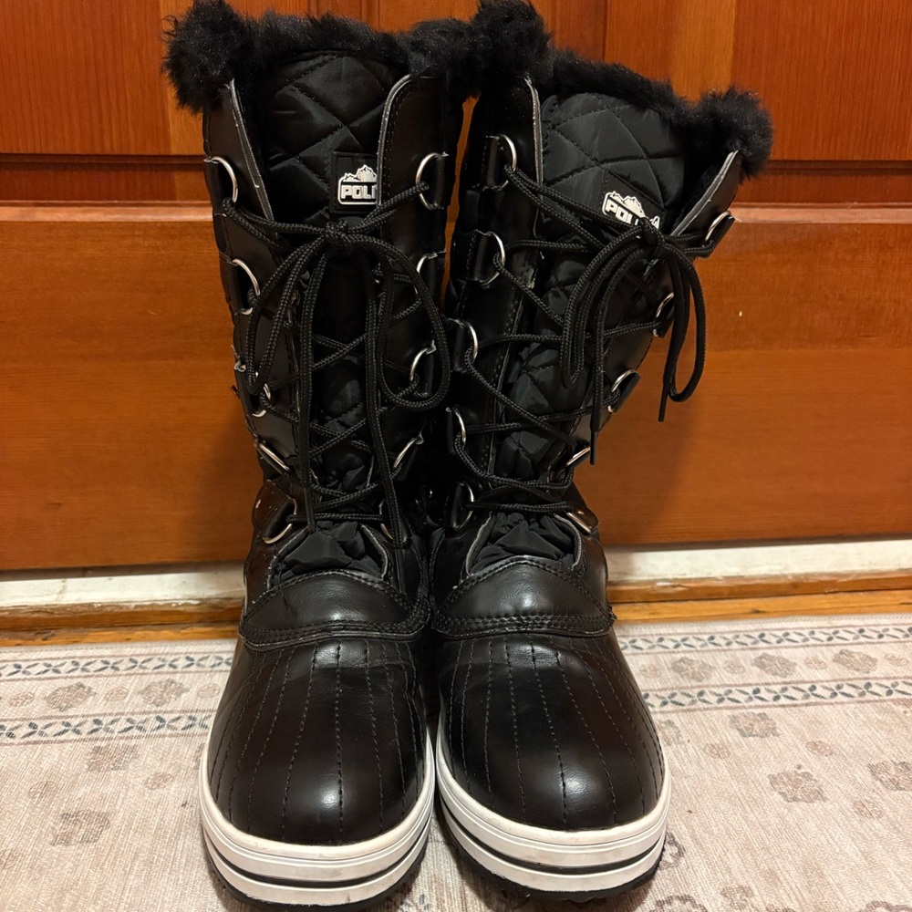 Polar Black Quilted Snow Boots Faux Fur Lined Women’s Size 11